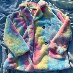 Pastel color block oversized collared coat